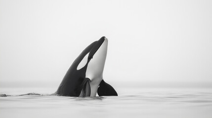  orca on a white background, displaying its iconic black-and-white coloration, robust body, tall dorsal fin, and rounded pectoral flippers.