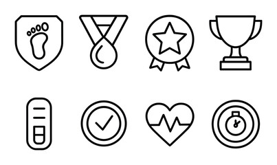 Digital rewards line icons set – outline, prize and achievement symbols