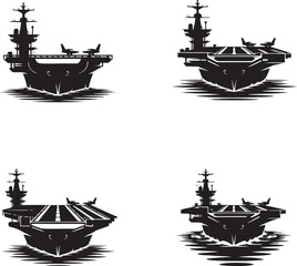 Aircraft Carrier silhouette set vector illustration isolated On Transparent Background
