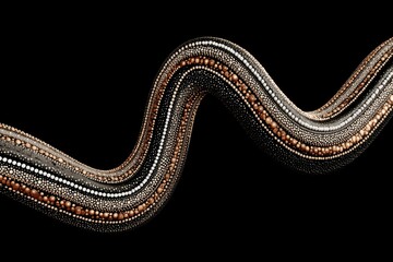 A mesmerizing abstract 3D rendering of a sinuous form adorned with intricate patterns of metallic spheres, creating a sense of depth and visual interest against black backdrop.