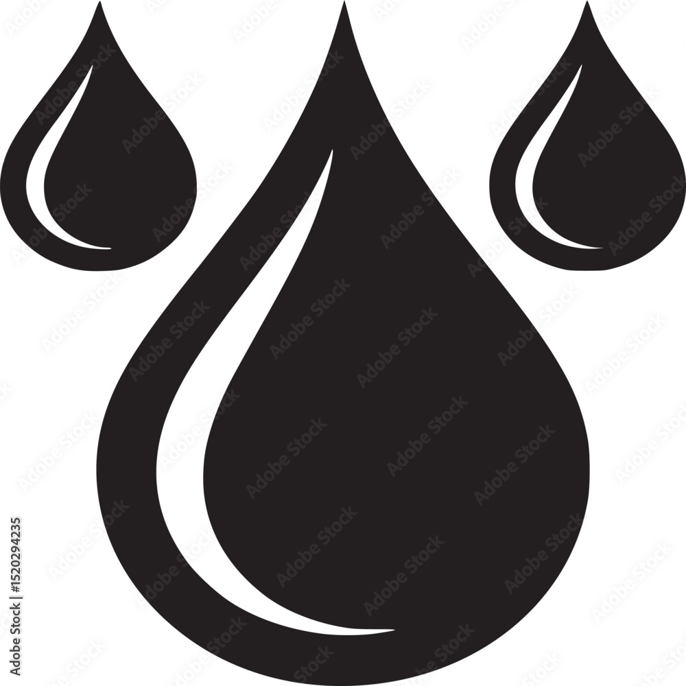Poster three black water droplets arranged in a triangular pattern on a white background illustration