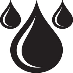 Three black water droplets arranged in a triangular pattern on a white background illustration