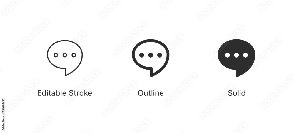 Aufkleber chat speech bubble icons, comment bubble icon with typing dots in editable stroke, outline, and soli