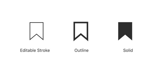 set of bookmark icons, adding to favorites icon in editable stroke, outline, and solid styles, perfect for saving content, UI, web apps, or digital libraries to mark favorites