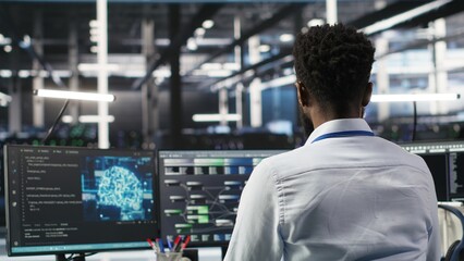 Server hub programmer using AI machine learning node tree software to optimize system health. Data...