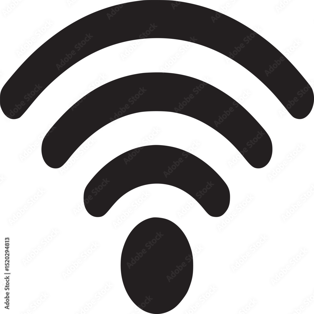 Poster a simple black and white illustration of a wifi symbol with curved lines and a circle at the bottom