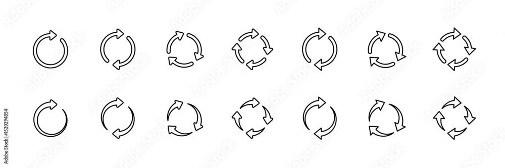 Poster set of circular arrow icons for recycling and process design