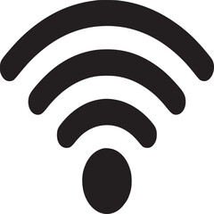 A simple black and white illustration of a wifi symbol with curved lines and a circle at the bottom