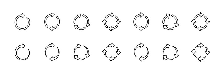 Set of circular arrow icons for recycling and process design