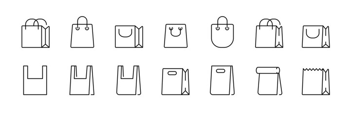 Variety of shopping and gift bags icon set for design