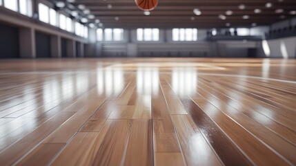 Polished wooden floor of a large indoor sports arena.