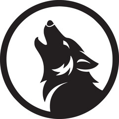 Black silhouette of a howling wolf inside a black circle on a white background illustration art