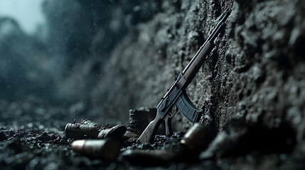 Wartime Rifle And Ammo On Battlefield