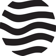 A graphic design featuring a circle shape filled with horizontal wavy black lines on a white background