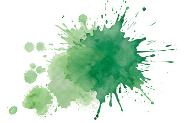 Green watercolor splash on transparent background, abstract fluid art, creative design element