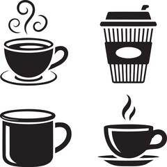 Coffee cup silhouette set vector illustration isolated On Transparent Background