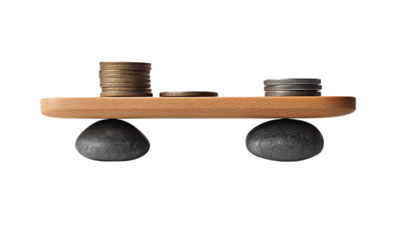 Conceptual visual metaphor illustrating the delicate balance between taxes and personal or business expenses isolated on transparent background PNG