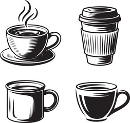 Obraz premium Coffee cup silhouette set vector illustration isolated On Transparent Background