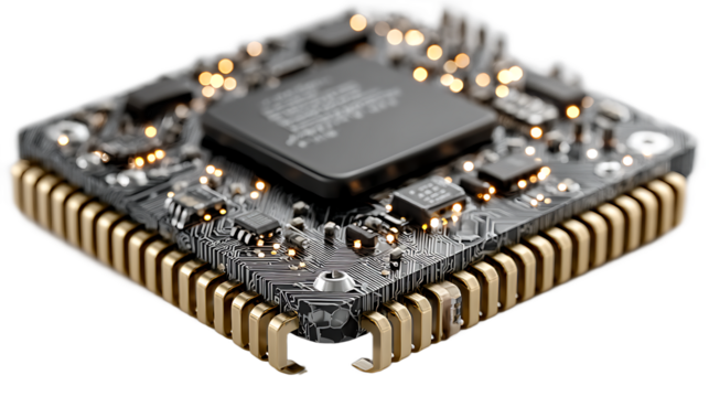 Detailed view of a modern computer processor with golden pins (1)