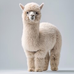 Obraz premium Adorable Fluffy Alpaca Portrait. Cute Pet with Soft Fur in Studio Animal Photography