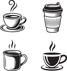 Obraz premium Coffee cup silhouette set vector illustration isolated On Transparent Background