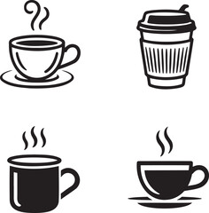 Coffee cup silhouette set vector illustration isolated On Transparent Background