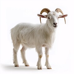 Obraz premium Cute White Goat Portrait. Adorable Domestic Livestock in Natural Habitat