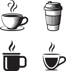 Obraz premium Coffee cup silhouette set vector illustration isolated On Transparent Background