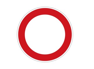 Fototapeta premium Round red road sign on metal pole. No Entry road-sign isolated on white 