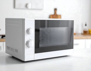 Fototapeta premium Modern white microwave on countertop