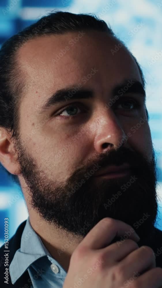Poster vertical video it male expert implementing new digital ai neural networks for deep learning and web 