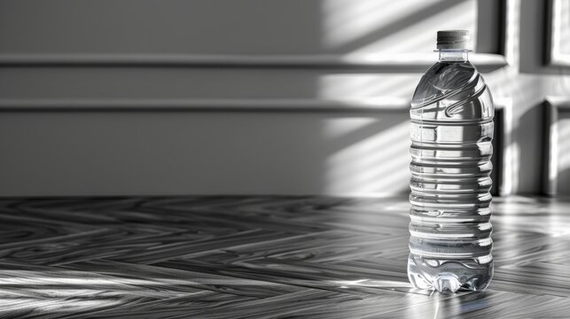 Realistic sport water bottle mockup against a minimalist gray background for design presentation