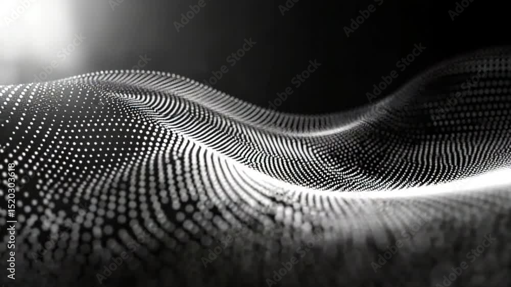 Poster dynamic digital wave with glowing particles on a dark background, abstract concept