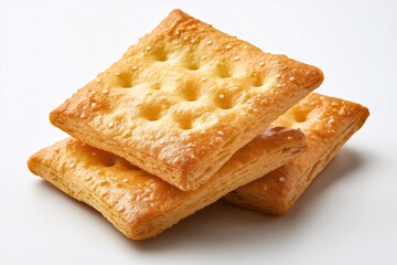Fototapeta premium Golden Brown Crispy Savory Cracker Biscuits. Delicious Oven-Baked Party Snack Grain Treat