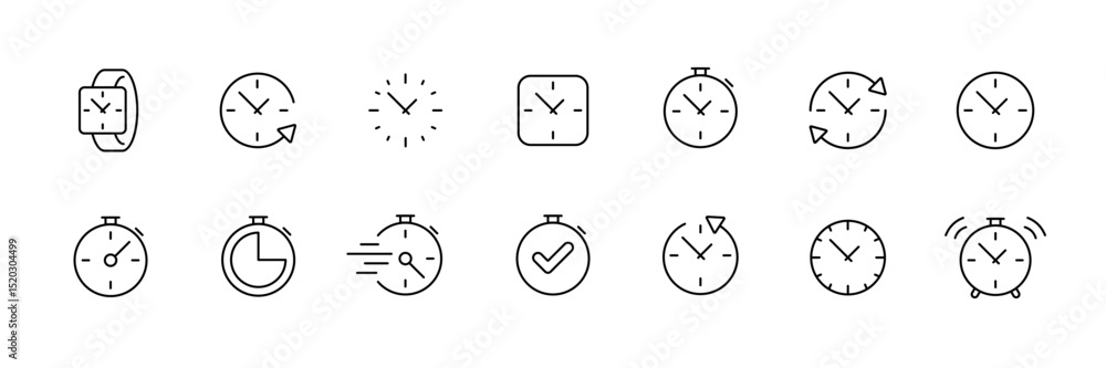 Poster minimalist clock and time icon set for design projects