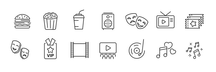 Entertainment icons for movies, music, and theater design projects