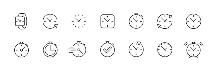 Minimalist clock and time icon set for design projects
