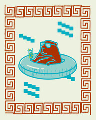 Capybara chilling in a pool floatie with a cocktail