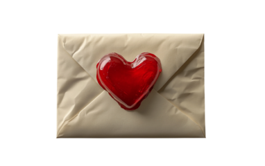 A charming envelope emoji sealed with a bright red heart symbolizing love affection and heartfelt messages in a simple yet expressive digital style isolated on transparent background PNG