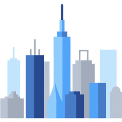Simplified Skyline Illustration with Skyscrapers in Blue and Gray Tones