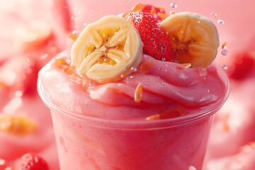 Refreshing Strawberry Banana Smoothie Dessert with Whipped Cream - Tasty Summer Indulgence