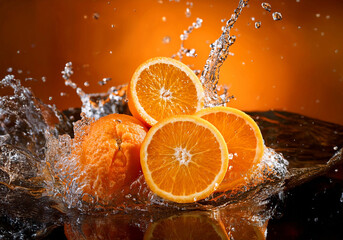 orange in water splash