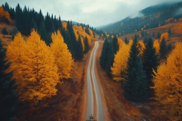 Autumn Scenic Drive. Beautiful Winding Mountain Road with Colorful Fall Foliage and Idyllic Nature Landscape
