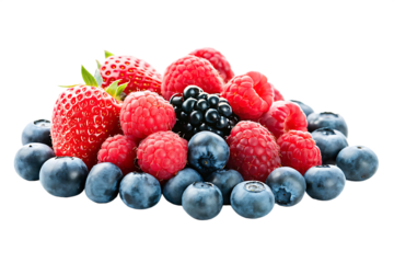  assorted berries including strawberries raspberrie isolated on white background PNG