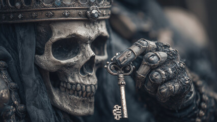 Skeleton holding a key
