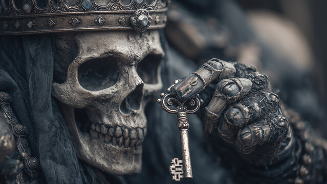 Skeleton holding a key