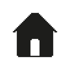House Silhouette Pixel Art Icon. Home, Real Estate, And Property Symbol. Minimalist Black And White Design. Isolated Vector Illustration