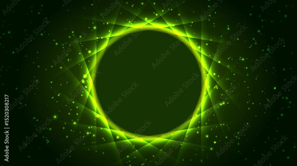 Poster Vivid green neon glowing laser circular lines with dots hi-tech background. Seamless looping abstract futuristic motion design. Video animation Ultra HD 4K 3840x2160