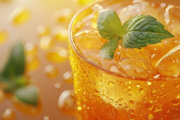 Refreshing Iced Lemonade Cocktails with Mint and Orange Flavor. Vibrant Summer Beverage Photography