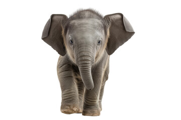 Obraz premium Adorable baby elephant with large ears facing forward, cut out